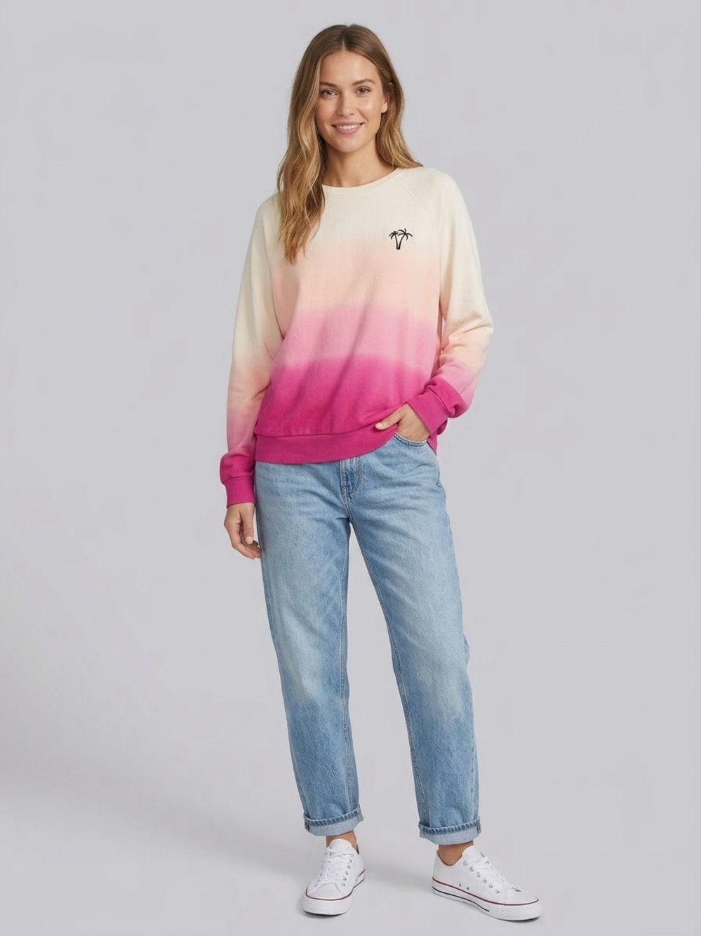 Marine Layer Sunset Ombre Palm Tree Dip Dye Pullover Sweatshirt XL 100% Cotton